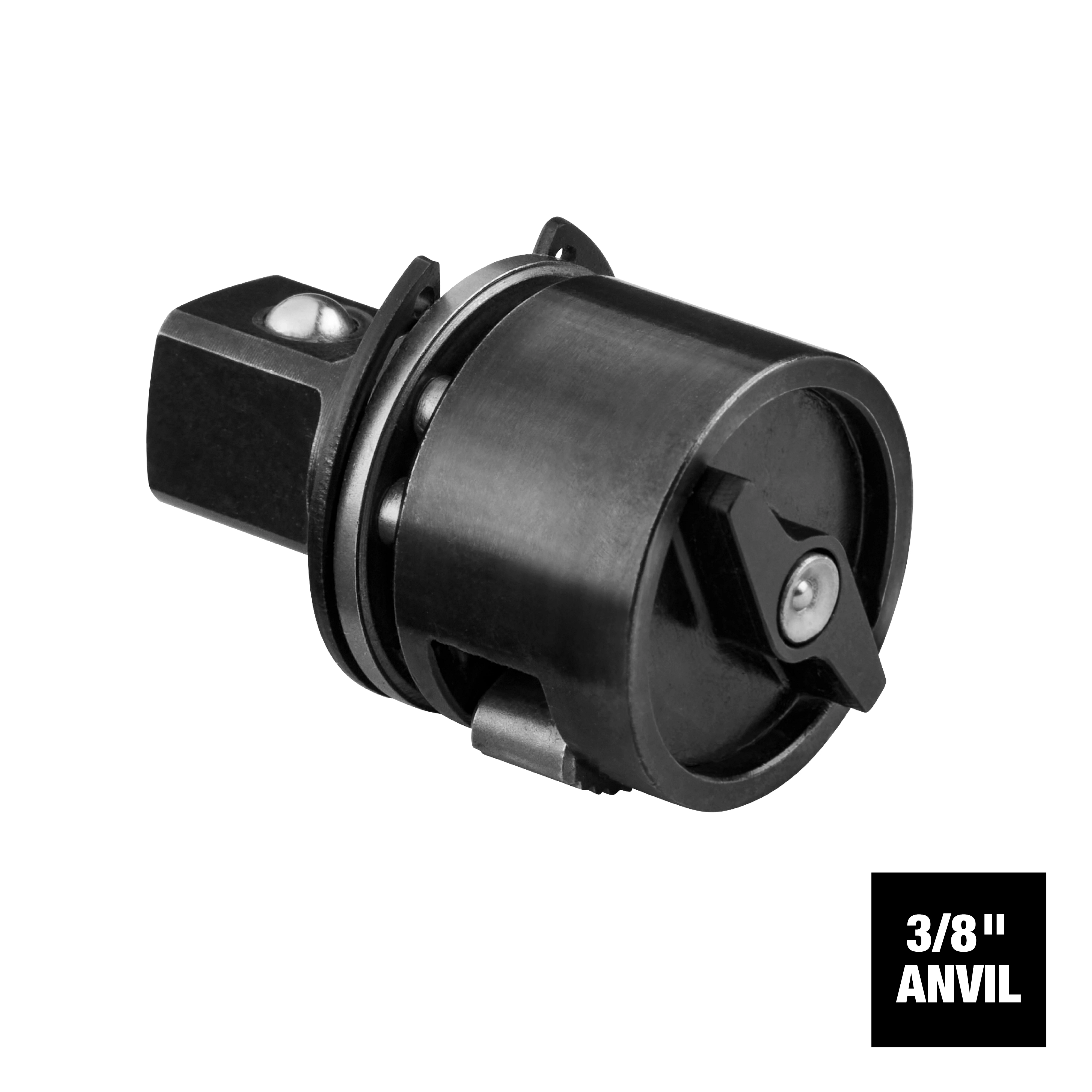 The M12™ FUEL™ Ratchet 3/8" Low Profile Anvil Assembly is a compact, black tool attachment featuring a low-profile design ideal for accessing tight spaces. It includes a 3/8-inch anvil suitable for various fastening applications.