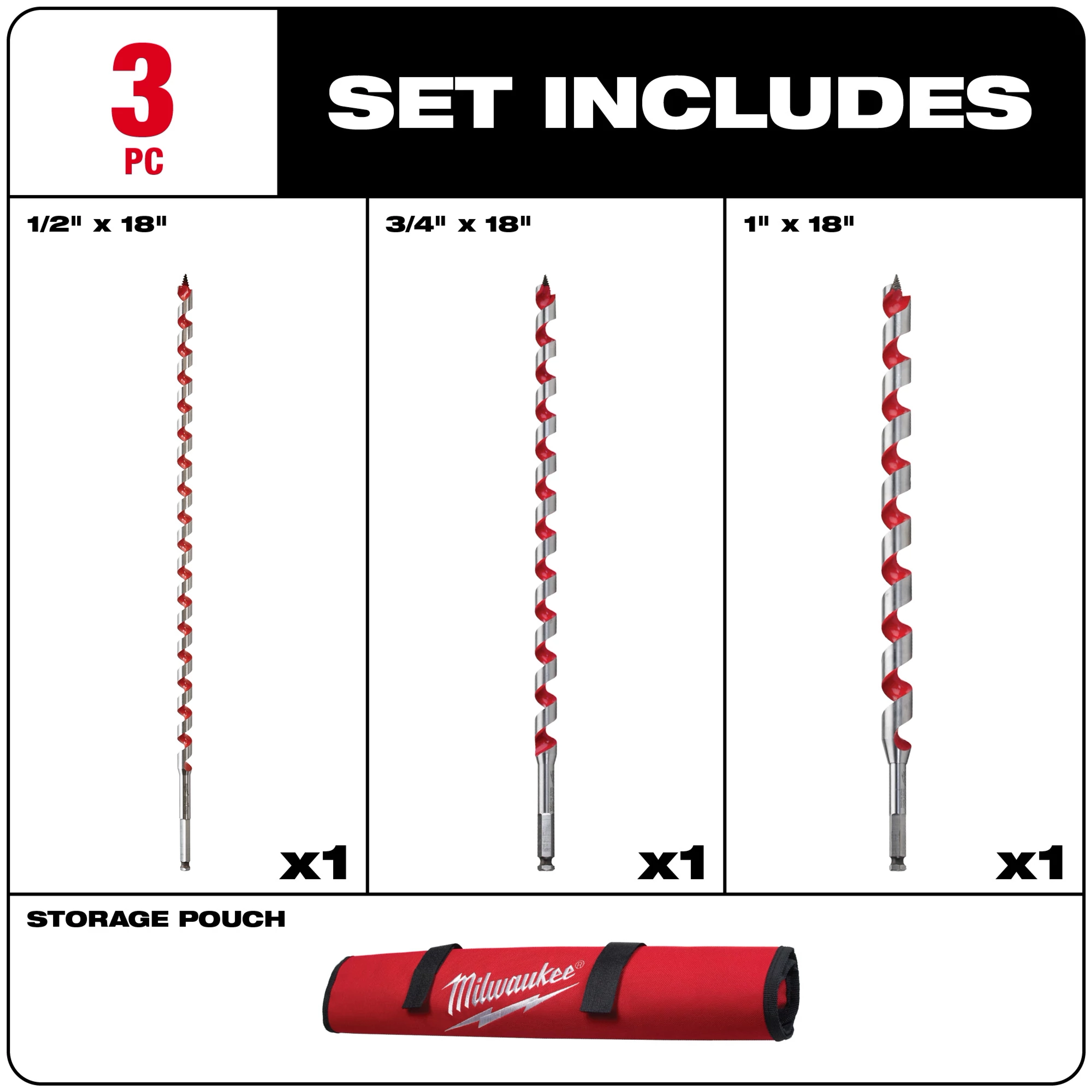 Ship Auger Bit 18" Set - 3 PC