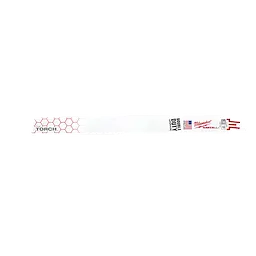The product is The Torch, Sawzall Blades, 5 Pack. It is a white reciprocating saw blade with red hexagonal patterns and text indicating "Double Duty" and "Milwaukee Sawzall." The blade has a straight-edge design for heavy-duty cutting tasks.
