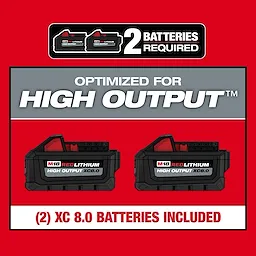 The M18 FUEL 17” Dual Battery String Trimmer requires two XC 8.0 batteries, which are included and optimized for high output.