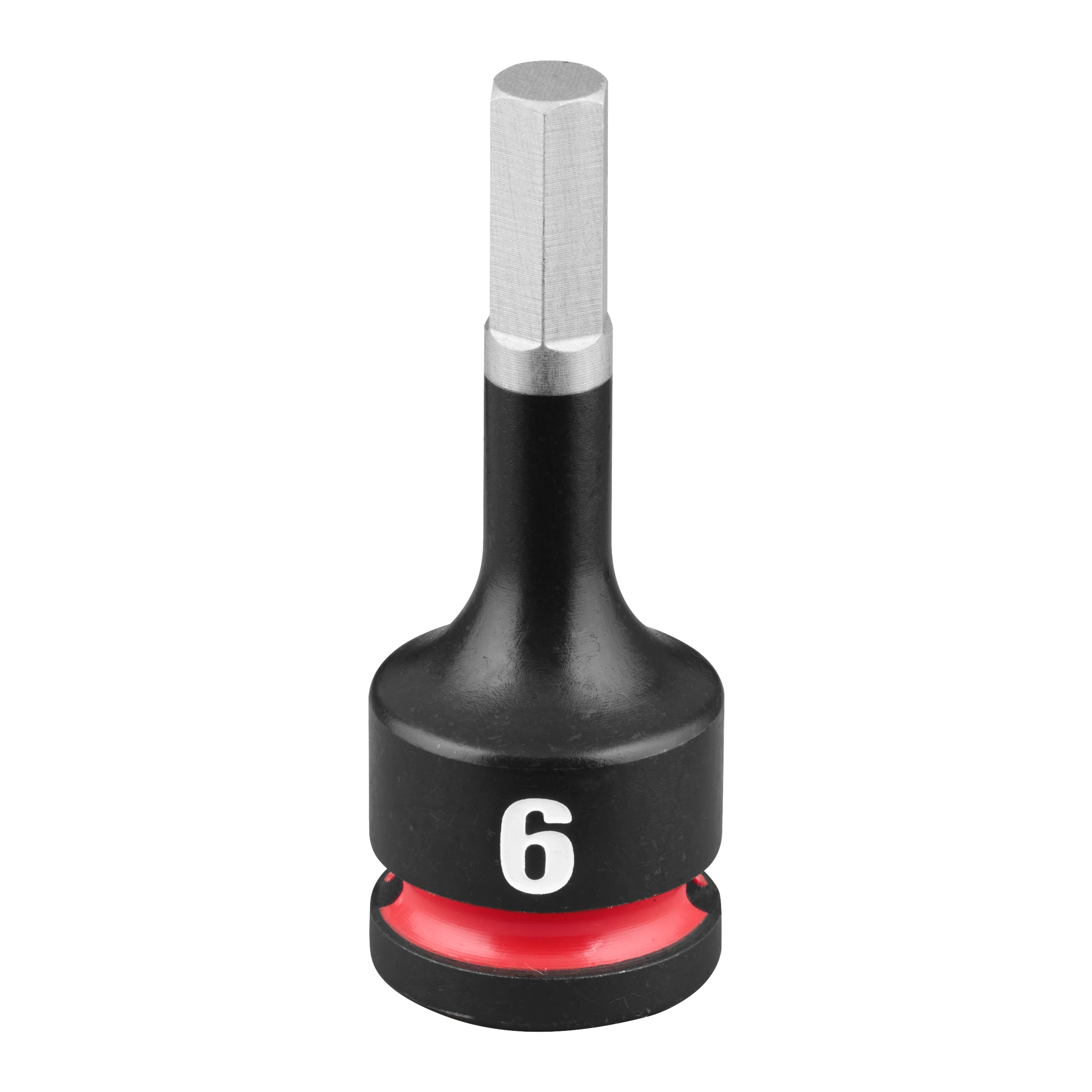 SHOCKWAVE Impact Duty 3/8" Drive 2" Hex 6mm Bit Socket features a black finish with a silver hex bit and "6" printed in white on the body above a red ring.
