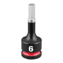SHOCKWAVE Impact Duty 3/8" Drive 2" Hex 6mm Bit Socket features a black finish with a silver hex bit and "6" printed in white on the body above a red ring.