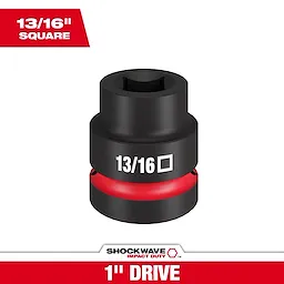SHOCKWAVE Impact Duty 1” Drive 13/16" Standard 4 Point Square Socket, black with a red ring, labeled 13/16" Square.