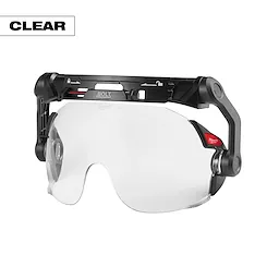 BOLT Eye Visor - Clear Dual Coat is a transparent protective visor with a black adjustable frame, designed for use with helmets.