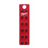 Milwaukee W Style Die Tree features a red rectangular board with a handle hole and ten black die holders arranged vertically.