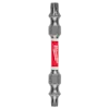 The image shows a SHOCKWAVE™ T20/T25 Impact Duty Double Ended Bit by Milwaukee. It features a red label at the center with Milwaukee's logo and has a T20 end on one side and a T25 end on the other.