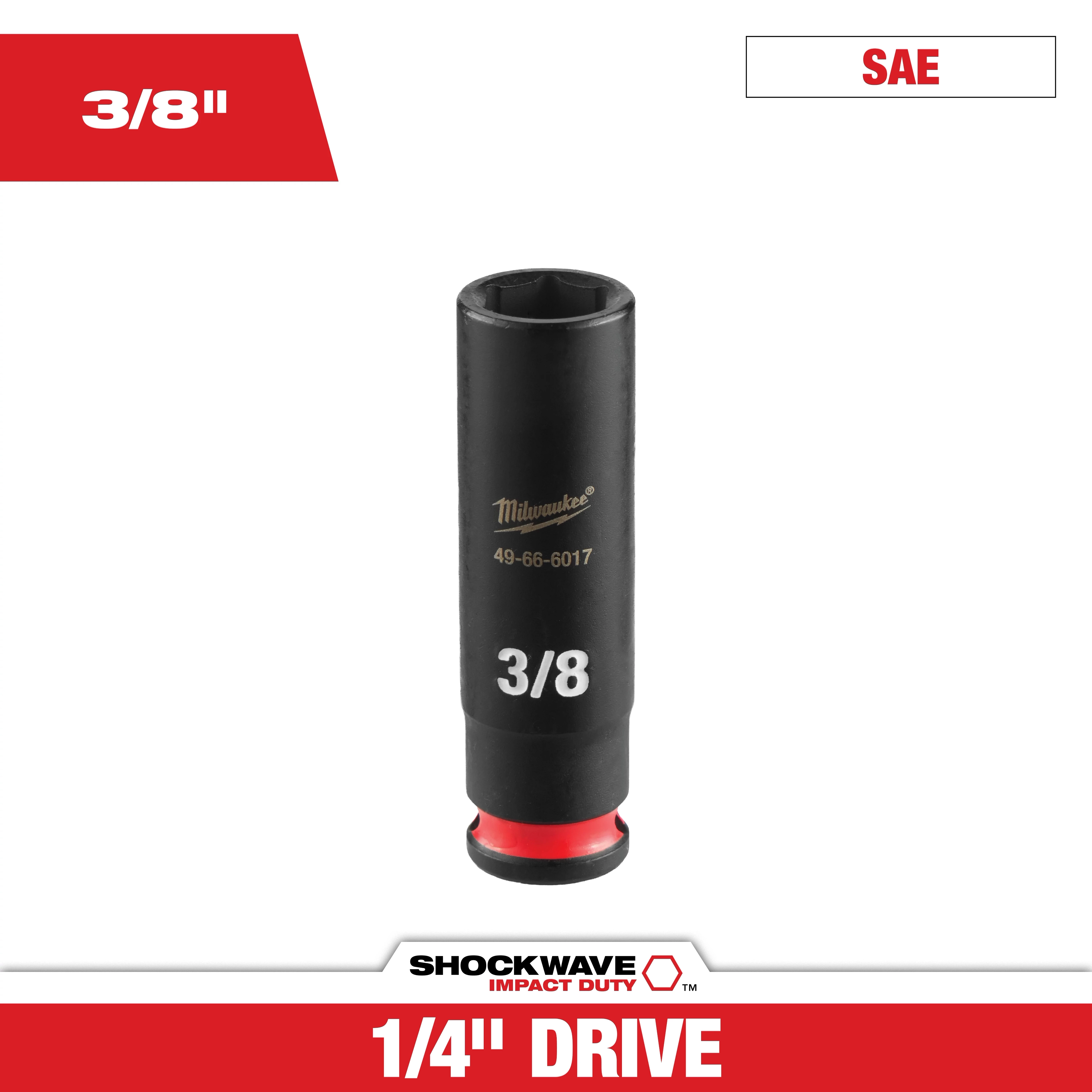 SHOCKWAVE Impact Duty 1/4" Drive 3/8" Deep 6 Point Socket standing upright on a white background.