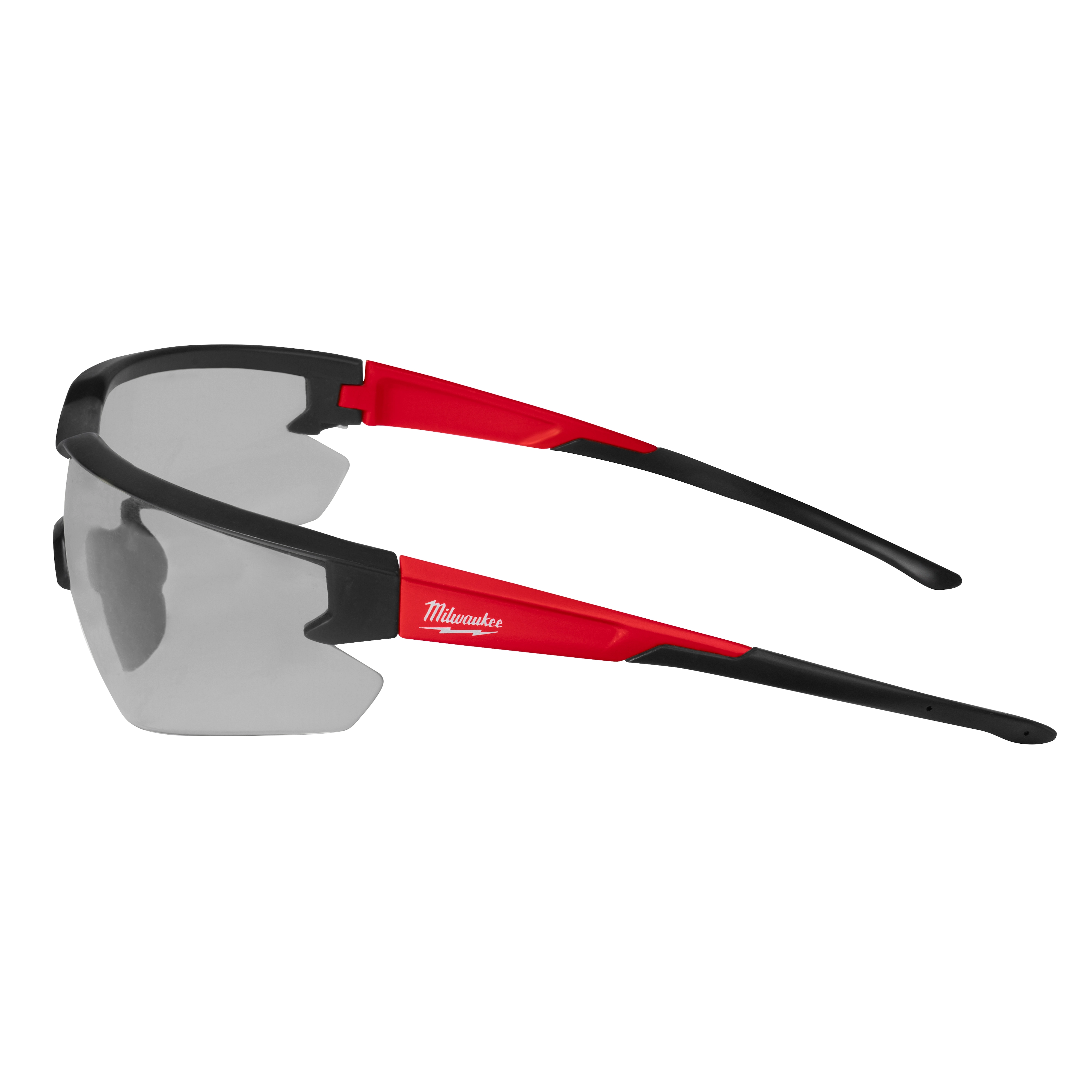 Safety Glasses - Gray Fog-Free Lenses with black and red frame, providing clear visibility and eye protection.