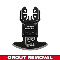 MILWAUKEE OPEN-LOK DIAMOND MAX Diamond Grit Grout Removal Multi-Tool Blade. Black blade with silver grit edge, branded text.