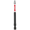 The image shows a SHOCKWAVE™ 3-1/2” Impact Duty Square Recess #2 Power Bit. The bit has a metal tip, a red section with the Milwaukee logo, and a black lower portion. It is designed for use with impact drivers for enhanced performance and durability.