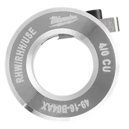 Milwaukee 49-16-8041AX 410 CU cutter in a circular shape with a sharp inner blade, engraved with branding and model details.
