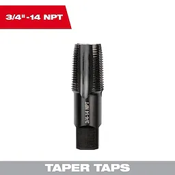 3/4"-14 NPT Straight Flute Taper Tap for threading metal pipes. The image shows the black metal tool with visible threads.