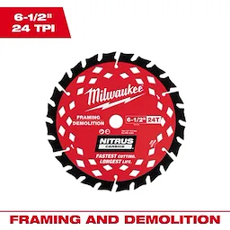 6-1/2” 24T NITRUS Carbide Framing & Demolition Circular Saw Blade displayed with text framing and demolition.