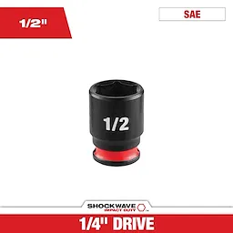 SHOCKWAVE Impact Duty 1/4" Drive 1/2" Standard 6 Point Socket centered on a white background with red accents.