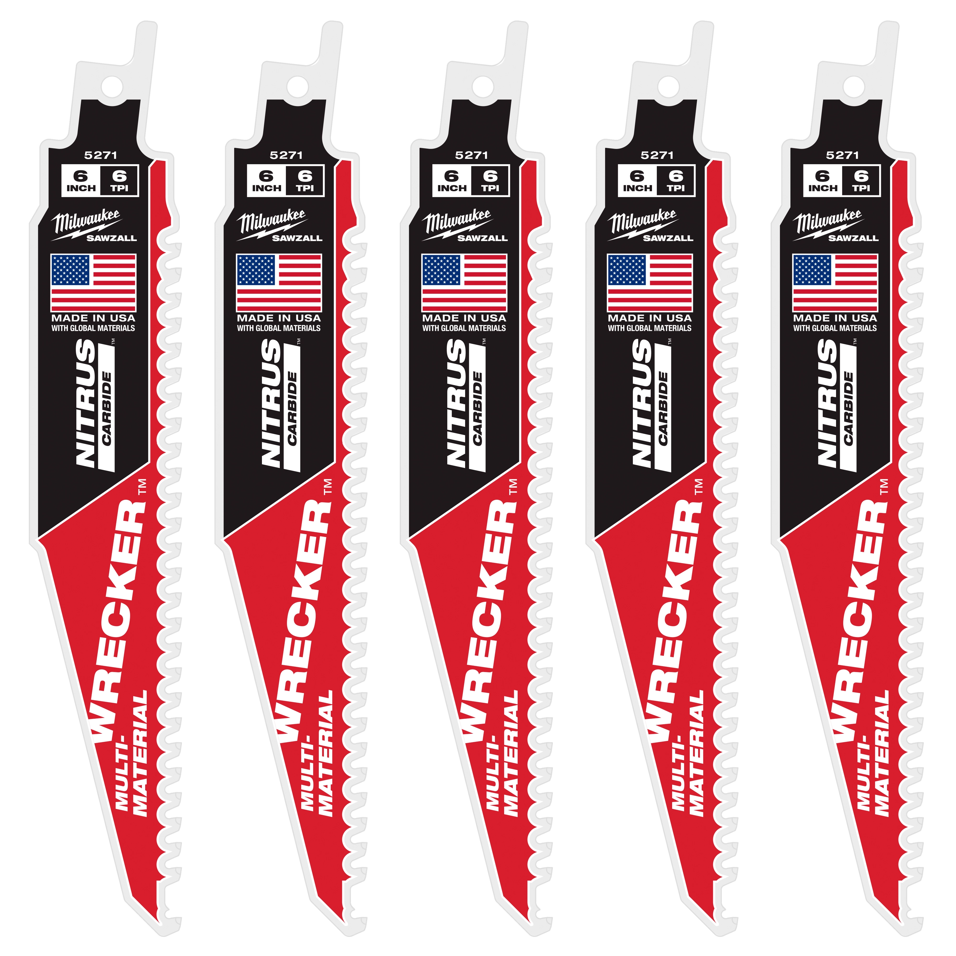 (5PK) 6" WRECKER™ w/ NITRUS CARBIDE™ SAWZALL® Blade
