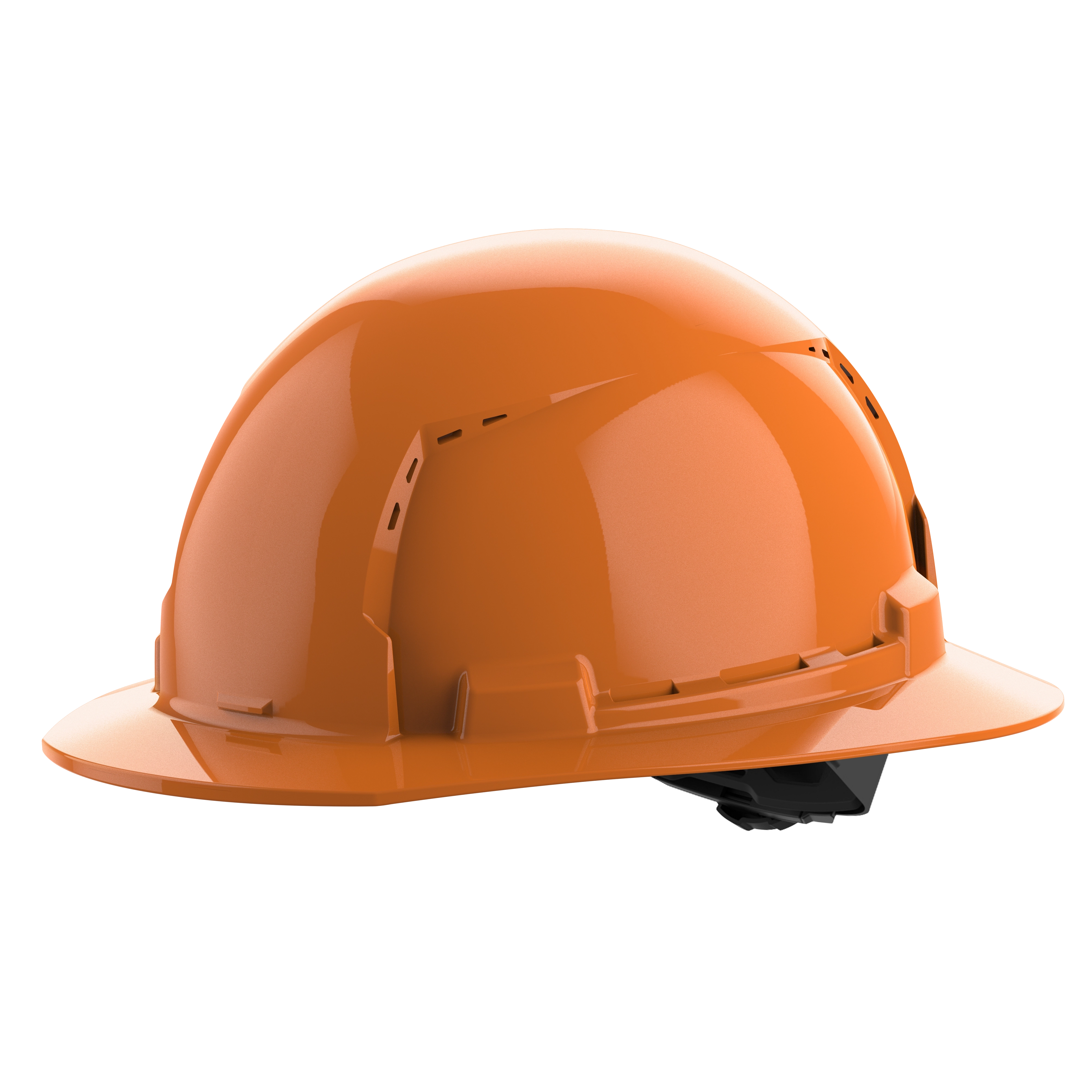 BOLT Orange Full Brim Vented Hard Hat w/4pt Ratcheting Suspension (USA) - Type 1, Class C on a plain white background