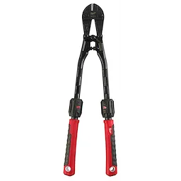 14" Adaptable Bolt Cutters with POWERMOVE(TM) Handles have a black metal body and red, ergonomic grips. The adjustable handles provide enhanced leverage and cutting power, ideal for cutting through thick materials.