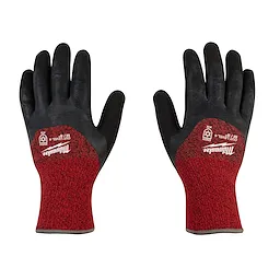 Cut Level 4 Winter Dipped Gloves - M are red and black gloves with a dipped coating on the palms and fingers for added grip.