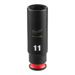 SHOCKWAVE Impact Duty 1/4" Drive 11MM Deep Impact Socket with black finish, red base, and engraved "11" marking.