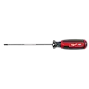 The #2 Square 6" Cushion Grip Screwdriver (USA) features a red and black cushioned handle, a square shaft with a textured grip area, and a #2 square tip. The word "USA" and the brand name Milwaukee are visible on the handle.
