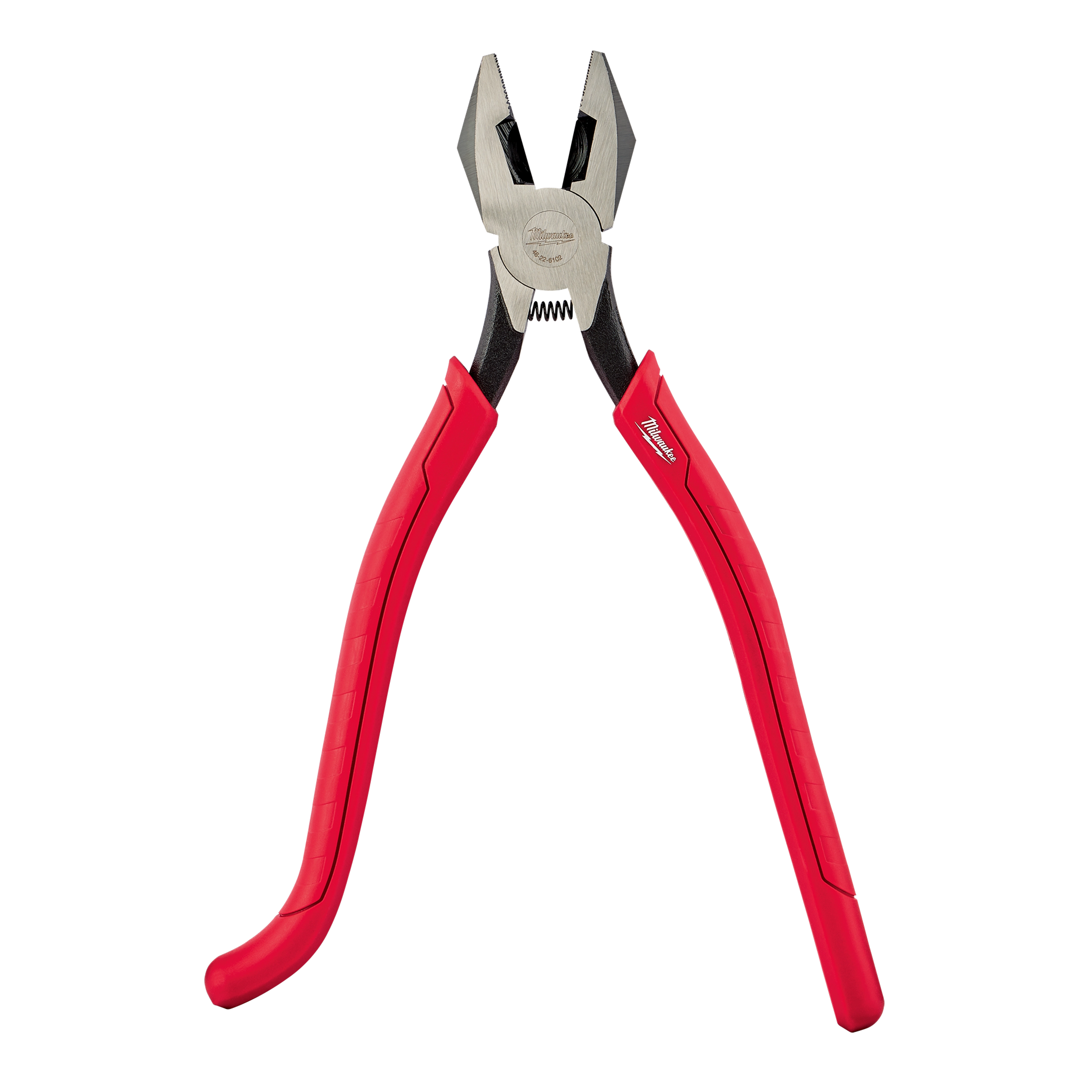Comfort Grip Ironworker's Pliers feature red ergonomic handles and a durable steel head for gripping and cutting tasks. The handles are curved for better grip, and the head includes a wire cutter and teeth for added functionality.