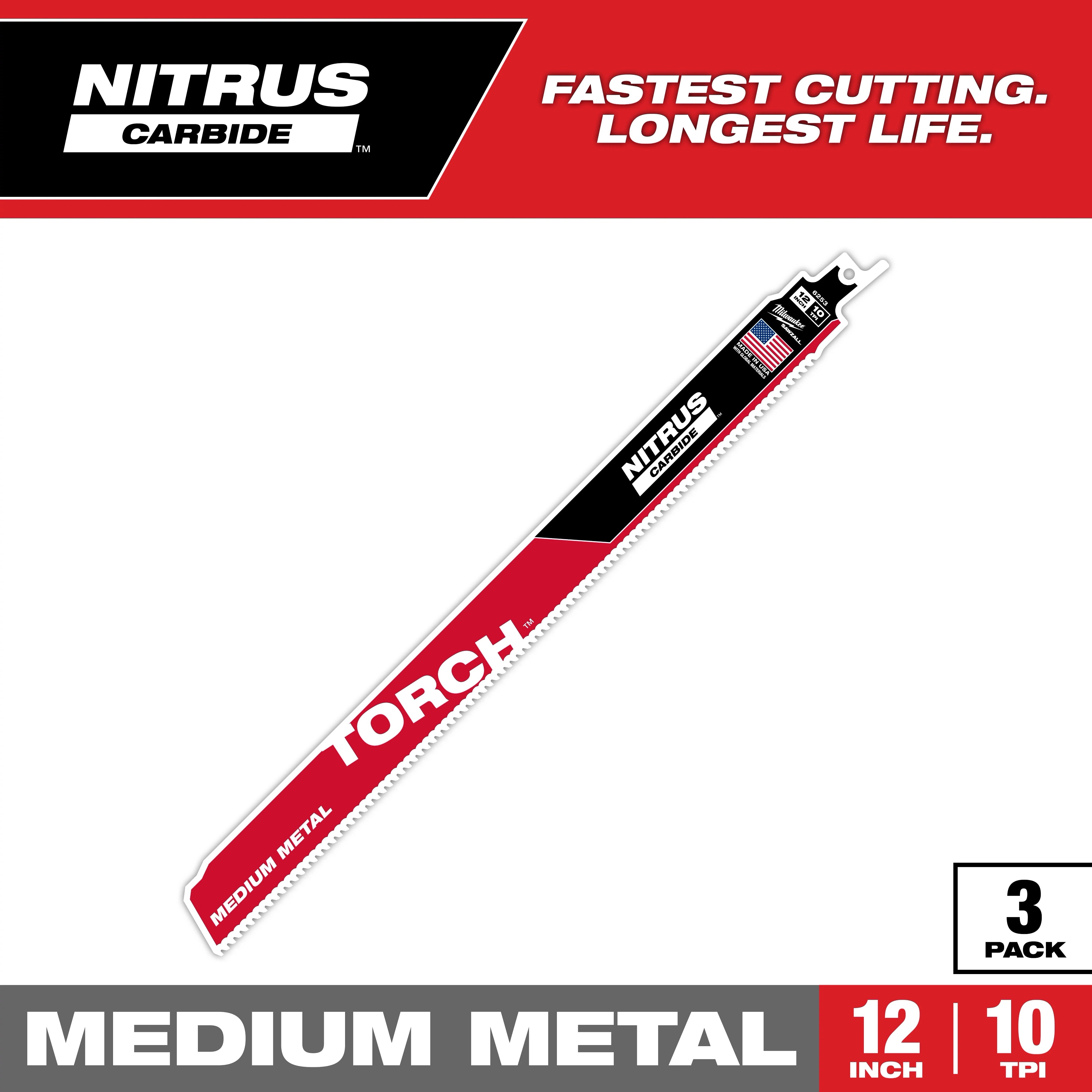 12" 10TPI The TORCH with NITRUS CARBIDE(TM) Teeth for Medium Metal 3PK