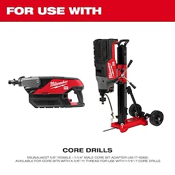 Diamond Ultra Wet Core Bits For Use With Milwaukee core drills, featuring a handheld drill and a larger drill stand setup.