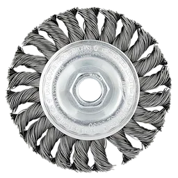 The Full Cable Twist Knot Wheel is a 4-inch bevel knot brush made with stainless steel.