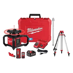 M18™ Red Exterior Dual Slope Rotary Laser Level Kit w/ Receiver, Remote, Grade Rod & Tripod Primary Image