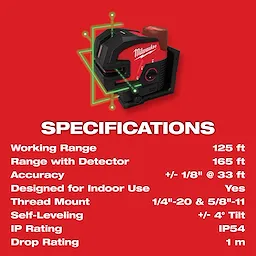 M12™ Green Laser – Cross Line & 4-Points Specs