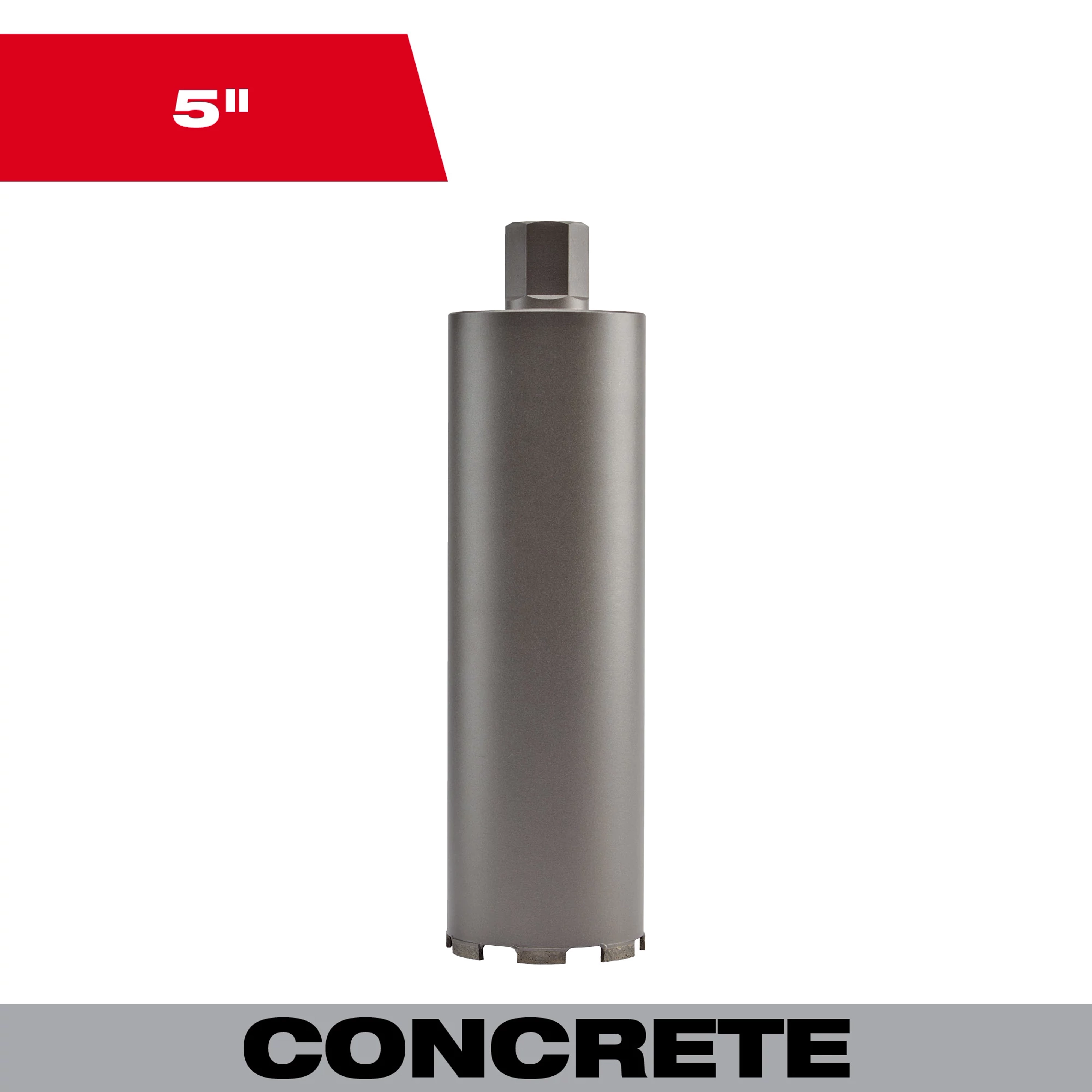 5" Diamond Ultra Dry Core Bit for concrete drilling, featuring a standard arbor design and a high-quality diamond-coated tip.