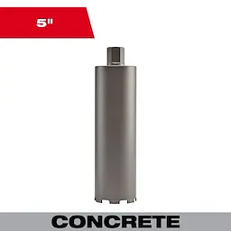 5" Diamond Ultra Dry Core Bit for concrete drilling, featuring a standard arbor design and a high-quality diamond-coated tip.