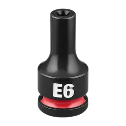 The SHOCKWAVE Impact Duty 3/8" Drive E-Torx E6 Bit Socket is a black socket tool with a red ring and the label "E6" in white text.