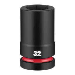 SHOCKWAVE Impact Duty 1" Drive 32mm Deep 6 Point Socket standing upright with 32 marking and red ring near base.