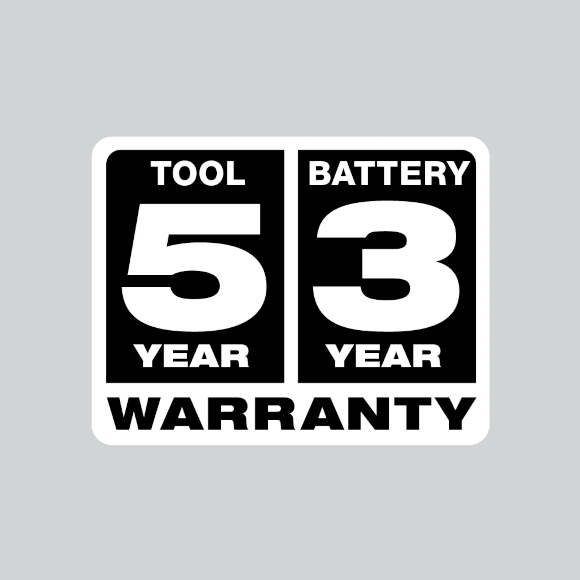 5 year tool warranty - 3 year battery warranty logo