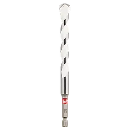 1/2" x 4" x 6" SHOCKWAVE Impact Duty Carbide Multi-Material Drill Bit featuring a silver and white spiral design.