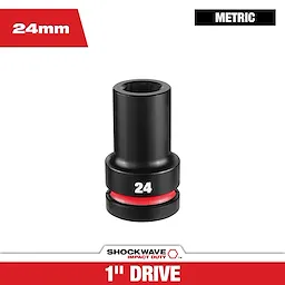 SHOCKWAVE Impact Duty 1" Drive 24MM Deep 6 Point Socket standing upright with 24 marking on its side.