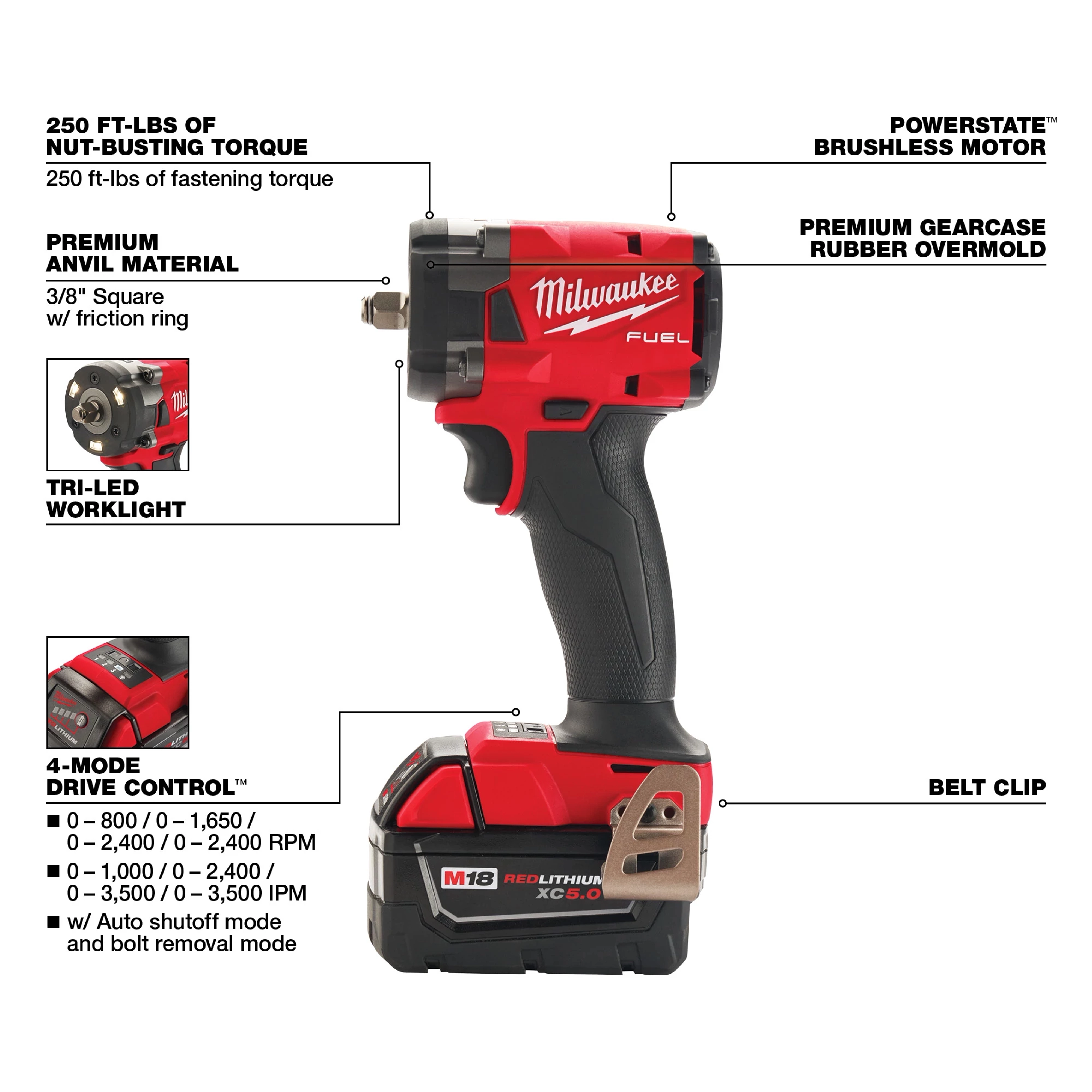 M18 FUEL™ 3/8 " Compact Impact Wrench w/ Friction Ring Kit Walk Around