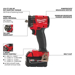 M18 FUEL™ 3/8 " Compact Impact Wrench w/ Friction Ring Kit Walk Around