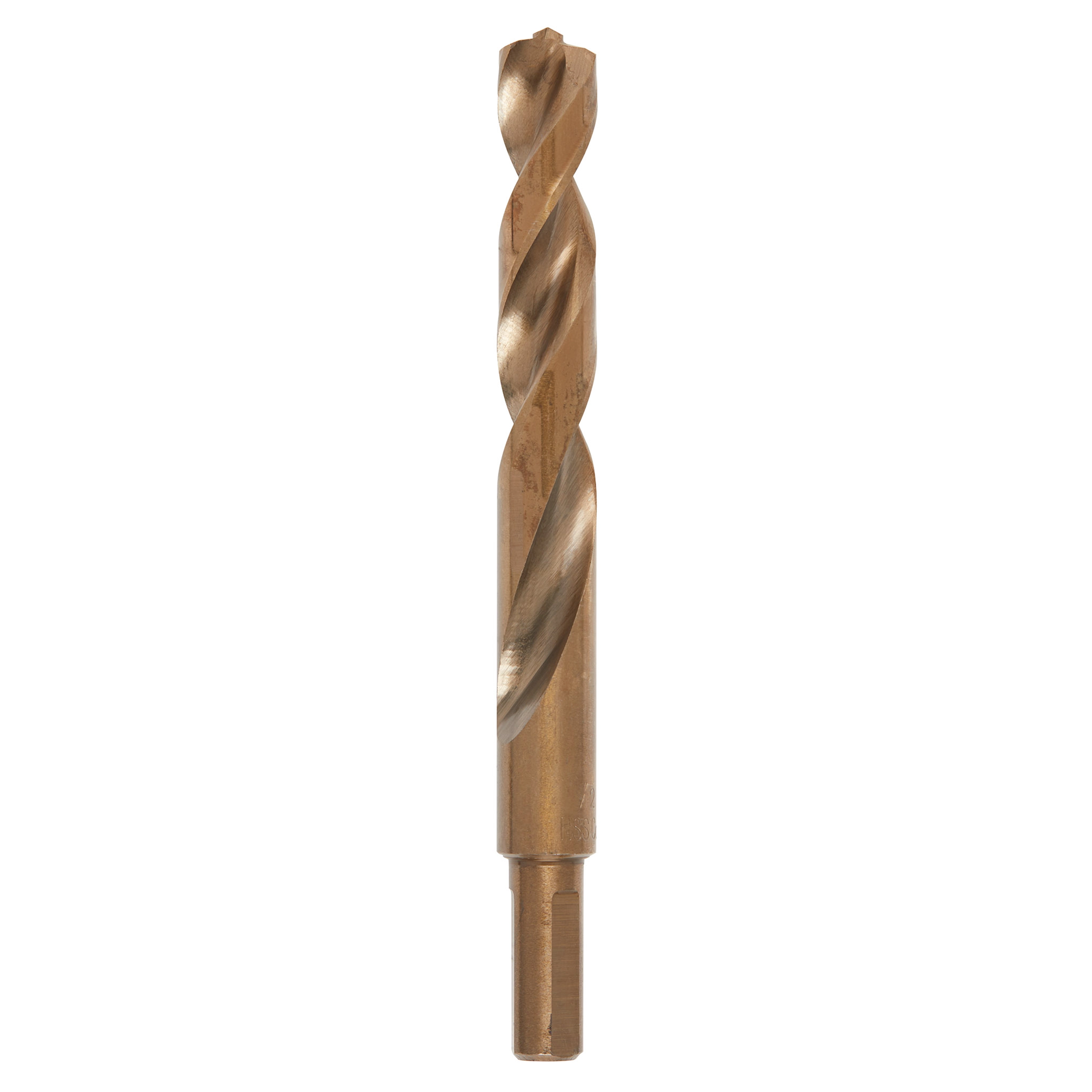 RED HELIX Cobalt 1/2" Drill Bit with a gold metallic finish, featuring a spiral flute design for efficient drilling.