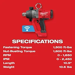 M18 FUEL™ 1" High Torque Impact Wrench w/ ONE-KEY™ Specs