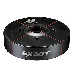 Exact™ 6" Conduit Knockout Punch made of black metal, featuring red alignment lines, central hole, and the brand name printed on the side. The top of the punch is marked with the number 9.