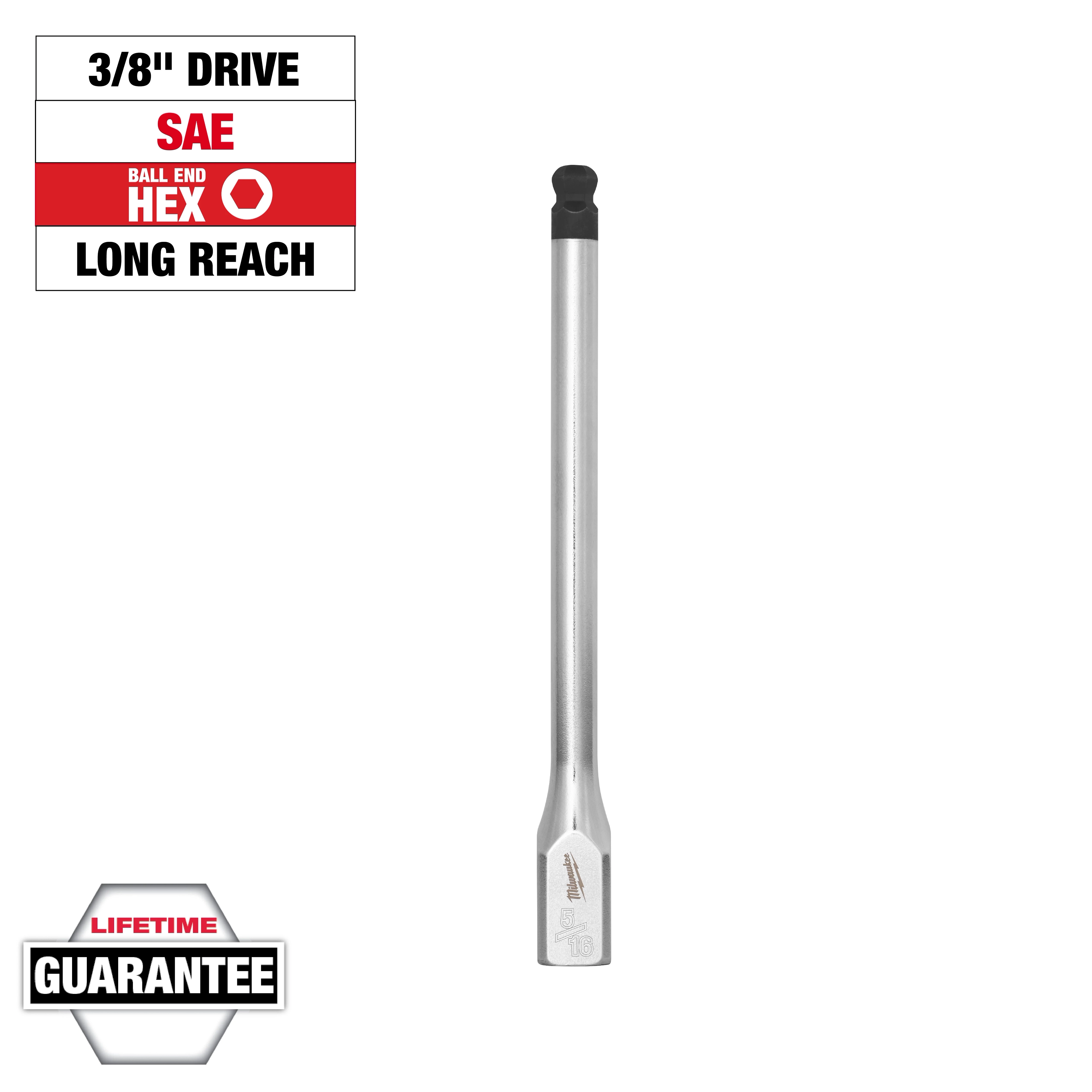 3/8" Drive 5/16" Long Ball End Hex Bit Socket with lifetime guarantee. Long reach hex bit for precise fastening, ideal for SAE applications.