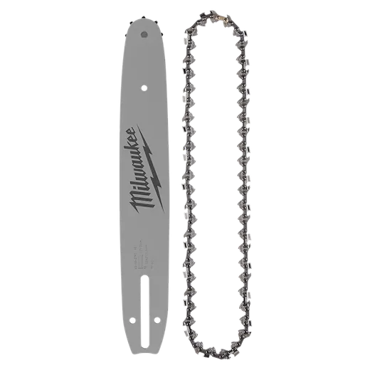 12" Low Profile Pitch, .043" Gauge Saw Chain and Guide Bar Set, including a metal guide bar and a matching chain.