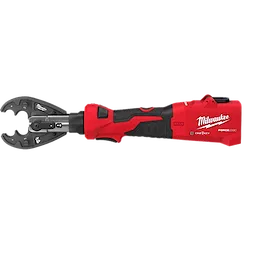 The M18™ FORCE LOGIC™ 6T Linear Utility Crimper w/ O-D3 and Cutting Jaws is a red and black handheld electric crimping tool designed for utility applications, featuring a compact, ergonomic grip and jaw attachment.
