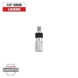 The image shows a 1/2" drive locking tool. The tool is depicted in the center with a 1/2" DRIVE LOCKING label above it. A Lifetime Guarantee label is at the bottom. The drive tool features a black knurled ring.