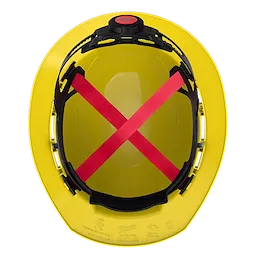 Top view of BOLT Yellow Full Brim Vented Hard Hat w/4pt Ratcheting Suspension (USA) - Type 1, Class C