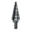 The %234%20Step%20Drill%20Bit%2C%203%2F16%22%20-%207%2F8%22%20by%201%2F16%22 is a multi-step drill bit featuring a tapered design with incremental markings from 3/16 to 7/8 inch for precision drilling. The bit is prominently labeled for easy size identification during use.