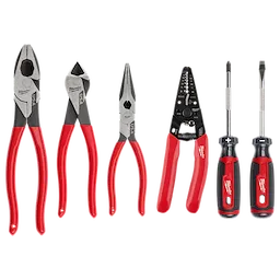 6 PC. Dipped Grip Cutting Pliers, Wire Stripper, and Cushion Grip Screwdrivers Set (USA).