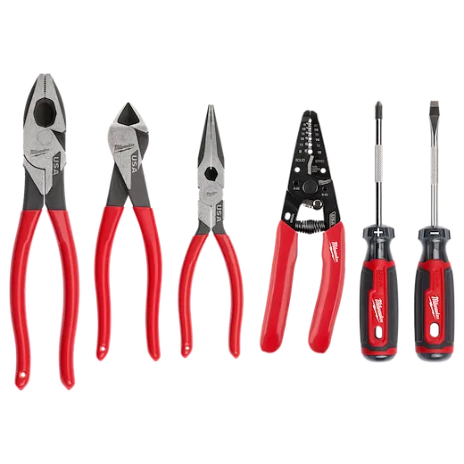 6 PC. Dipped Grip Cutting Pliers, Wire Stripper, and Cushion Grip Screwdrivers Set (USA).
